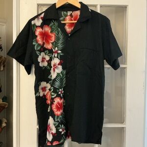 Unisex Black Floral Casual Button Down Shirt